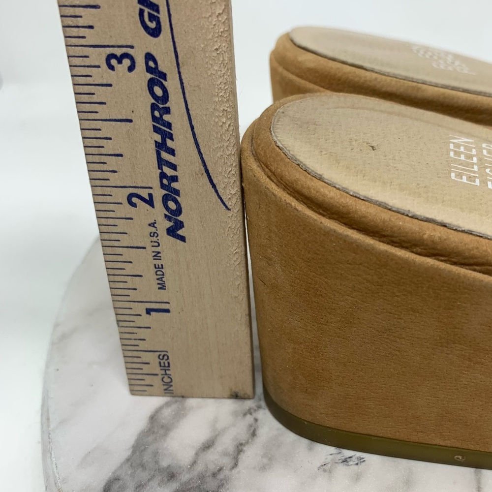 Eileen Fisher Haven Sand Nubuck Open Toe Block Heel Sandal Slides 8 Neutral Chic - Picture 14 of 15